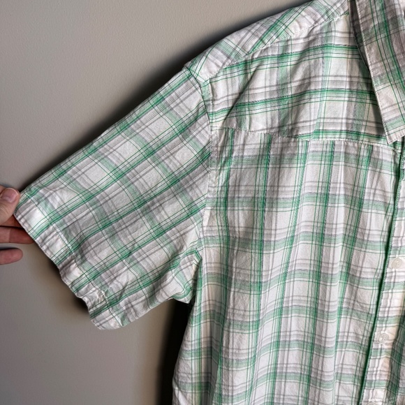 Oakley Men's XL Plaid Short Sleeve Cotton Shirt Button Up Green/White Beach Dad‎ - Picture 3 of 15